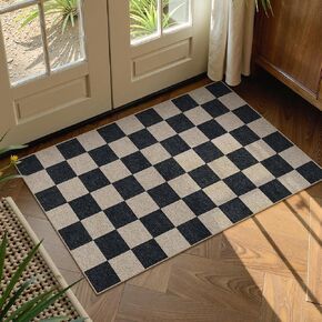 Lahome Checkered Easy Jute Runner Rug, 2x8 Hallway Kitchen Runner Rug Non Slip Washable Outdoor Runner Rug for Entryway Indoor, Checkerboard Black Indoor Outdoor Carpet Runners for Hallway 8ft Entry