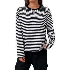 Lilycoco Womens Long Sleeve Striped Dorted Dorts