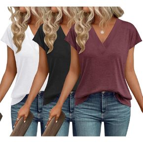 3 Pack Womens Tops V Neck Cap Sleeve T-Shirts Summer Beach Vacation Clothes 2025 Spring Casual Outfits Fashion Basic Tee in Kuwait