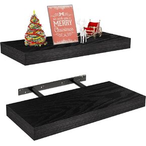 Vervida® Black Floating Shelves 15 x 6.8 Inches Wall Shelf Modern Bedroom Decor Set of 2 Wall Mounted for Bathroom, Kitchen, Living Room, Office, with Invisible Brackets Black Wall Shelves