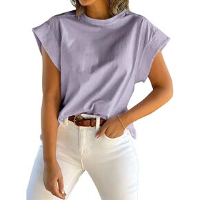 ZDC Women's Cap Sleeve Tank Tops Summer Crew Neck T Shirts Basic Loose Fit Solid Tee