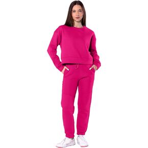 Women 2 Piece Outfits Lounge Set Cotton Fleece Sweatsuit Crop Hoodie & Jogger Pants Drawstring Long Sleeve Pocket Casual