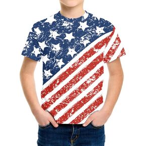 Eciodci Kids American USA Flag Patriotic T Shirts 4th of July Summer T-Shirt for Boys Girls Short Sleeve 4-15 Years