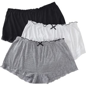 WDIRARA Women's Plus Size 3 Pieces Boyshorts Lace Trim Underwear Bowknot Panties