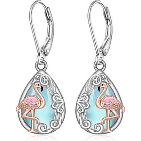 Flamingo Earrings for Women Pink Flamingo Earrings Moonstone Sterling Silver Rose Gold Dangle Flamingos Jewelry Leverback Birthday Gifts