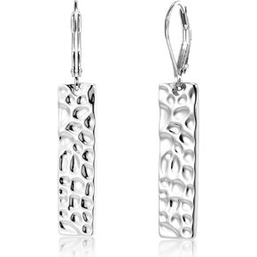 ALEXCRAFT 925 Sterling Silver Dangle Earrings for Women, 14K Gold Plated French Leverback Earrings, Hypoallergenic Lightweight Statement Hammer Square Bar Long Drop Earing for Women Trendy Jewelry