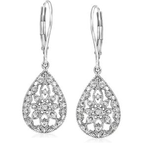 Ross-Simons 0.10 ct. t.w. Diamond Openwork Teardrop Earrings in Sterling