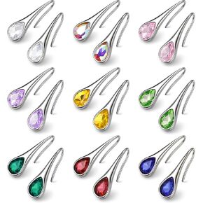 Small Teardrop Earrings for Women Trendy Colorful Dainty Crystal Dangle Earrings Set Silver Vintage Boho Drop Earrings Jewelry