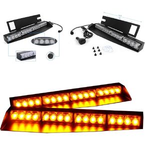 32LED 32W LED Lightbar Visor Light Windshield Emergency Hazard Warning Strobe Beacon Split Mount Deck Dash Lamp (Amber/Yellow)