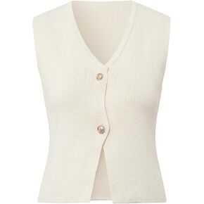 Women Sleeveless V Neck Sweater Vest Cropped Button Down Slim Knit Suit Cardigan