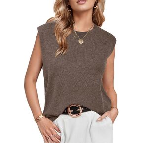 Arach&Cloz Women's Non See Through Crew Neck Cap Sleeve Vest Tops Loose Fit Summer Trendy Casual Sweaters 2025