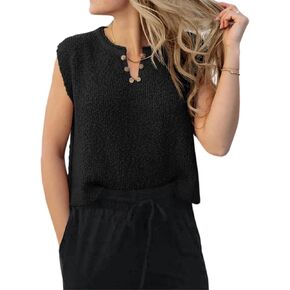 Saodimallsu Womens Sleeveless Crop Top V Neck Ribbed Knit Tank Tops Summer Cropped Lightweight Sweater Vest