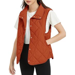 Flygo Women's Quilted Vest Stand Collar Lightweight Button Down Puffer Padded Outerwear Gilet with Pockets