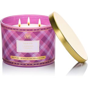 M&SENSE Plaid Pattern 3 Wick Soy Candles,11.64 oz Large Saltwater Rose Scent Candle for Relaxation, Gifting, Home Décor | for Bedroom, Office, Party