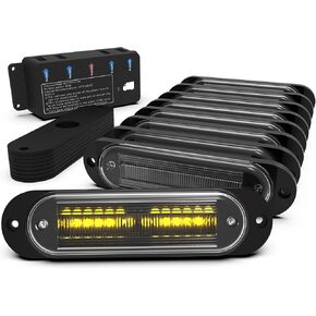 Amber White Strobe Lights for Trucks with Sync Feature Ultra Slim Surface Mount LED Grille Warning Flashing Light Kit
