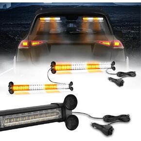Emergency LED Strobe Traffic Advisor Lights Bar Car Front Rear Windshield Hazard Safety WarningFlashing Light w/Digital Controller for Construction Vehicles Trucks, 2x17inch, Amber White