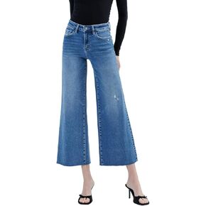VERVET High Rise Raw Hem Ankle Wide Leg Jeans V3667
