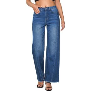 GRAPENT Wide Leg Jeans for Women High Waisted Trendy Strechy Denim Pants Side Seam Frayed Hem Baggy Work Trouser Jeans