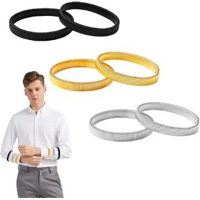 6pcs Sleeve Garters, Anti-Slip Shirt Sleeve Holder Stretchy Metal Arm Band Unisex Arm Strap to Hold up Sleeves Armbands for Women Men (Black, Gold, Silver)