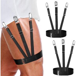 Adjustable Elastic Shirt Stays for Men, 2 Pieces Upgrade Dress Shirt Suspenders Holder Straps Clips with Non-slip Locking Clamps for Men Women Military