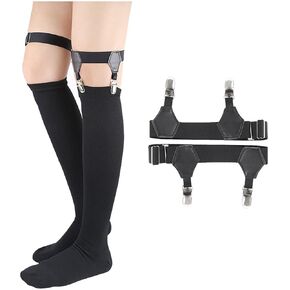 2 Pack Suspenders Knee Sock Stays for Men and Women,Adjustable Non-Slip Clip Holder to Prevent Long and Short Socks Falling or Creasing