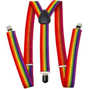 JIANWEI Suspenders for Women and Men, Adjustable Elastic Y-Back Costume Suspenders wth 3 Heavy Duty Clips, Rainbow Suspenders(as shown)