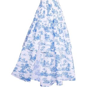 Scarlet Darkness Long Skirts for Women Floral Tiered Slit Flowy Skirt with Pockets