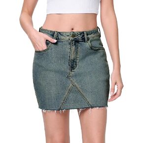 EMMIOL Womens Jean Skirt Stretch Casual 2025 Summer Short Basic Fringed Slim Fit Denim Bodycon Pencil Skirts