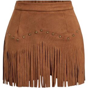 Western Skirts for Women Fringe Mini Suede Cowgirl Skirt for Country Concert Rodeo Outfit Rave Festival