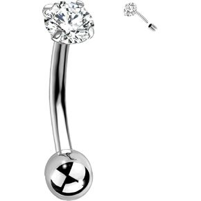 G23 Titanium Threadless Top in Curved Barbell Ring 16G, Eyebrow Rings, CZ, Rook Cartilage Earring, 8mm Vertical Labret, Daith, Helix Piercings Body Jewelry Sliver