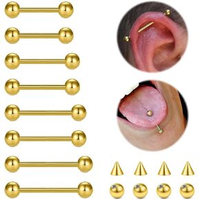 14G Nipple Rings Tongue Rings Stainless Steel Straight Barbell - Tongue & Nipple Piercing Jewelry for Women Length 12MM, 14MM, 16MM, 18MM Replacement Balls 5mm