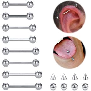 14G Nipple Rings Tongue Rings Stainless Steel Straight Barbell - Tongue & Nipple Piercing Jewelry for Women Length 12MM, 14MM, 16MM, 18MM Replacement Balls 5mm in Kuwait
