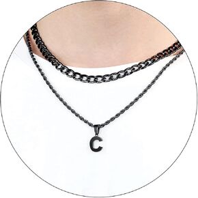 SENRAN Layered Initial A-Z Letter Necklace for Men Stainless Steel Figaro Twist Rope Chain18-20 inch Personalized Letter Charm Pendant Jewelry Gift for Women