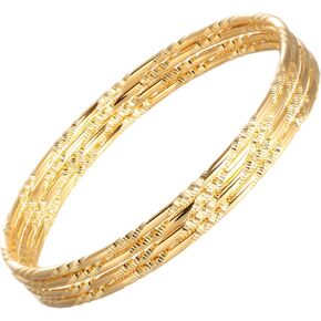 4U 18k Yellow Gold Classical Diamond Cut Bangle Bracelet Set for Women