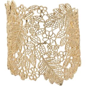 Open Bracelet Antique Leaf Flower Bracelet Metal Hollow Lace Bracelet Vintage Cuff Open Wide Big Bangle Women Waist Jewelry Metal Golden Trendy Wrist Chain
