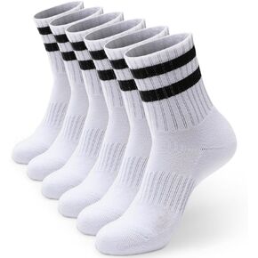 6-Pack Cotton Stripe Quarter Crew Socks, Extra Thick Cushioned, Daily Comfort for Men & Women