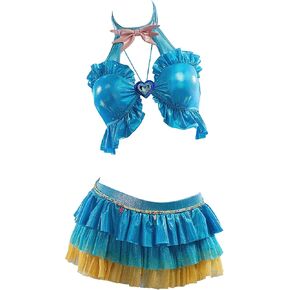 haikyuu Women Fairy Ruffle Bikini Set Halter Top Skirt Two Piece Bathing Suit with Glove Anime Cosplay Rave Outfit