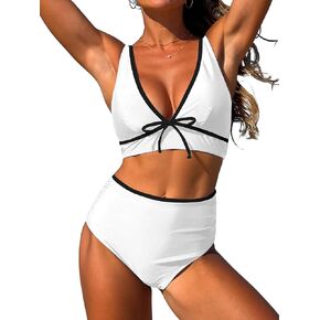ZAFUL Womens High Waisted Bikini Sets Sexy V Neck Two Piece Swimsuit Cute Bow Ruched Bathing Suit in Saudi Arabia
