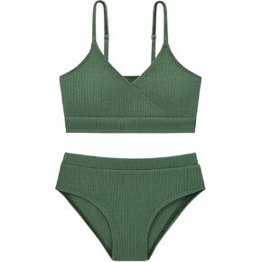 Girl's 2 Piece Swimsuit Solid Spaghetti Strap Bikini Sets Beach Bathing Suit Swimwear for Teen Girls