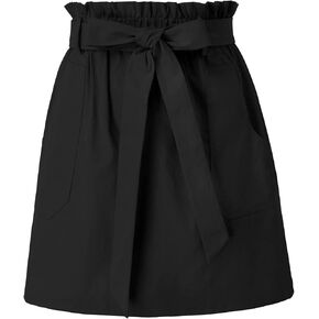 KANCY KOLE Women's Casual High Waist A Line Skirt Paper Bag Elastic Waist Short Skirt with Pockets S-XXL