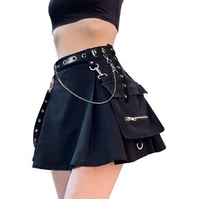TSMNZMU Womens Punk Mini Skirts with Pockets High Waist Gothic Grunge Skirts Emo Alt Skirt Mall Goth Harajuku Cargo Skirt