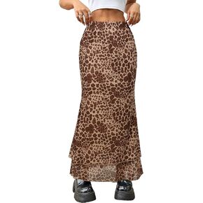 نساء Maxi Skirt Ditsy Floral Mesh Skirt Summer Flowy Boho مرنة عالية الخصر التنانير الطويلة الأزياء العصرية