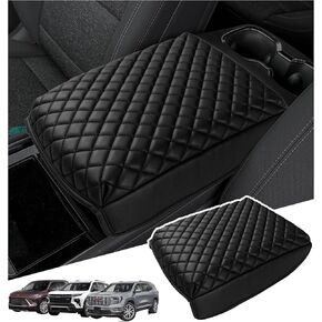 Center Console Armrest Cover Compatible with 2024-2025 Chevy Traverse Interior Accessories, Leather Middle Console Lid Pad Protector （Black）