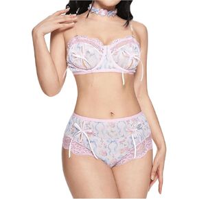 نساء 2 قطعة مثيرة الملابس الداخلية القوس الدانتيل الشبكة الشبكية bralette بلا حمال