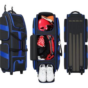 Catchers Gear Bag with Wheels, Rolling Baseball Bag with Separate Shoe Compartment, Large Capacity Multi-space Baseball Bags, Women Mans Softball Bag Portable