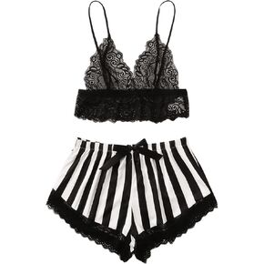 مجموعة الملابس الداخلية من Wdirara Women's 2 قطعة من خلال مجموعات Boyshorts مخططة