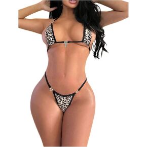 SOLY HUX Women's Lingerie Set Leopard Print Halter Bra and Thong Panty Sets