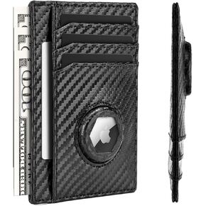 oriver AirTag Wallet for Men, Slim RFID Blocking Front Pocket Credit Card Mens Wallet Holds 8 Cards & Cash, Minimalist Small Wallet with AirTag Holder,Gift for Men(Carbon Fiber Black)