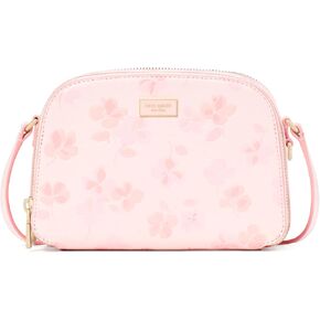 kate spade new york Serena Spring Pansies Embossed Saffiano Leather Double Zip Dome Crossbody, Blush Cloud Multi