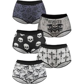 WDIRARA Women's 5 Pack Goth Graphic Boyshorts Mid Rise Panties Shorts Briefs Boxer